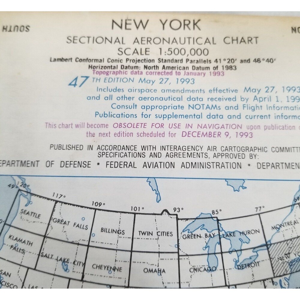 New York sectional aeronautical chart 1993 vintage